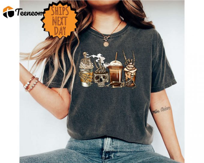 Skeleton Coffee Cups Shirt: Spooky Halloween Gift For Coffee Lovers 1