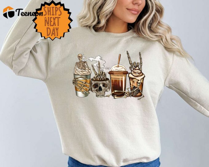 Spooky Skeleton Coffee Cup Sweater For Coffee Lovers: Halloween &Amp;Amp; Skull Design 1