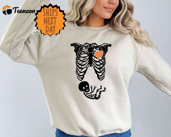 Spook Up Your Maternity Style With Skeleton Halloween Sweatshirt - Perfect For Pregnant Moms! 1