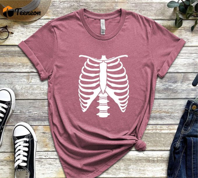 Skeleton Shirt Rib Cage Skeletons Happy Halloween T-Shirt, Halloween Shirt Tee, T-Shirt Oversized Tee Shirt Comfort Colors Tee 1