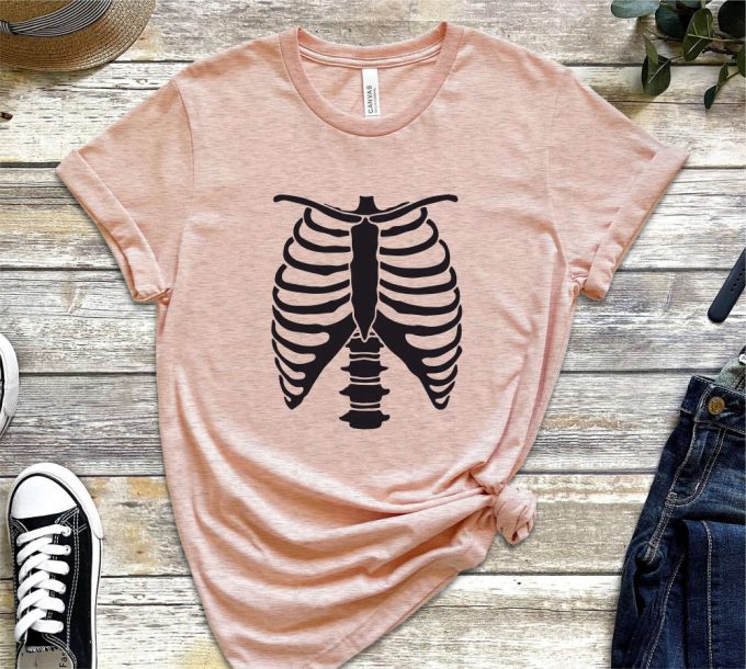 Skeleton Shirt Rib Cage Skeletons Happy Halloween T-Shirt, Halloween Shirt Tee, T-Shirt Oversized Tee Shirt Comfort Colors Tee 4