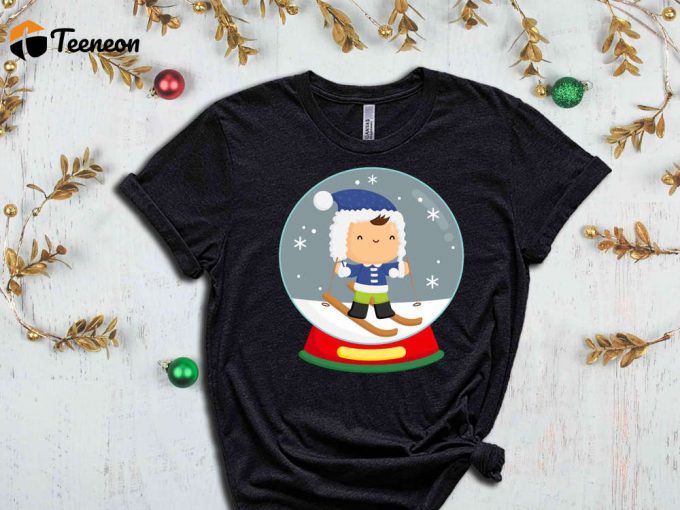 Skiing Snow Globe T-Shirt, Happy New Year, Christmas Gift, Funny Christmas Shirt, Snow Globe Shirt, Christmas Vibes, Xmas Apparel, Xmas Tees 1