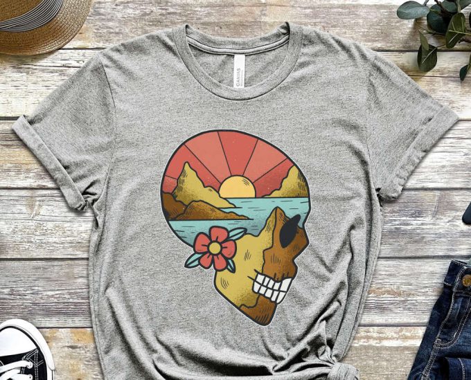 Skull Shirt, Skeleton Shirt, Illustration Shirt, Comfy Shirt, Pastel Colors, Soft Colors, Skull Design Shirt, Flower Shirt, Unisex Shirt 2