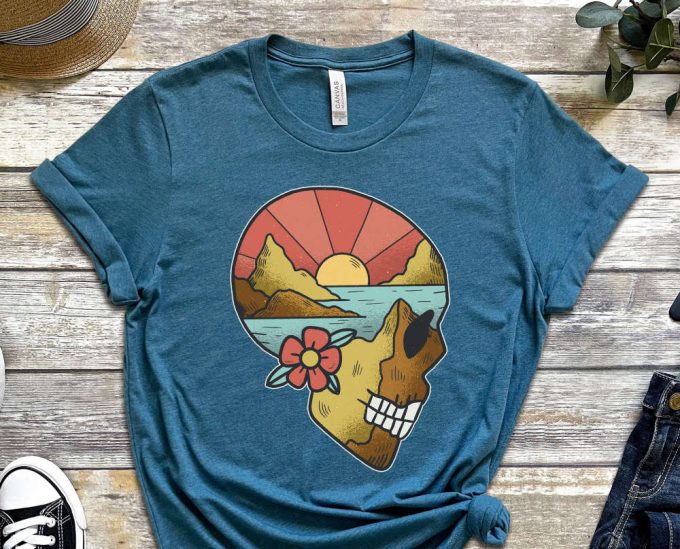 Skull Shirt, Skeleton Shirt, Illustration Shirt, Comfy Shirt, Pastel Colors, Soft Colors, Skull Design Shirt, Flower Shirt, Unisex Shirt 4