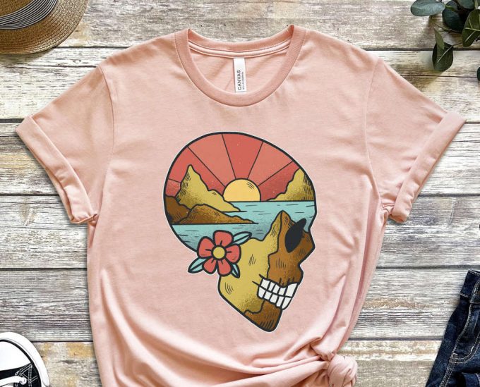 Skull Shirt, Skeleton Shirt, Illustration Shirt, Comfy Shirt, Pastel Colors, Soft Colors, Skull Design Shirt, Flower Shirt, Unisex Shirt 5