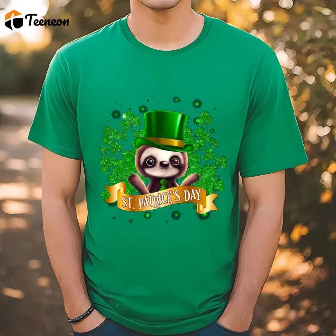 Lucky Sloth St Patrick’s Day Black T-Shirt – Celebrate With Style!