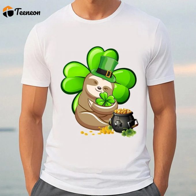 Sloth Shamrock St Patricks Day Dog Lover T-Shirt: Ireland Leprechaun Design 1