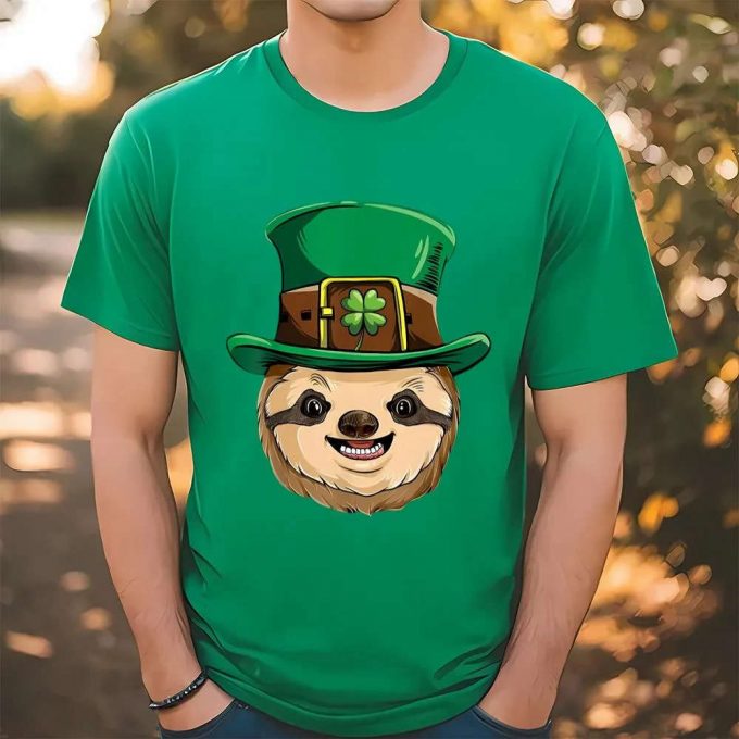 Boys St Patrick S Day Sloth T-Shirt: Leprechaun Print On Men S Tee 2