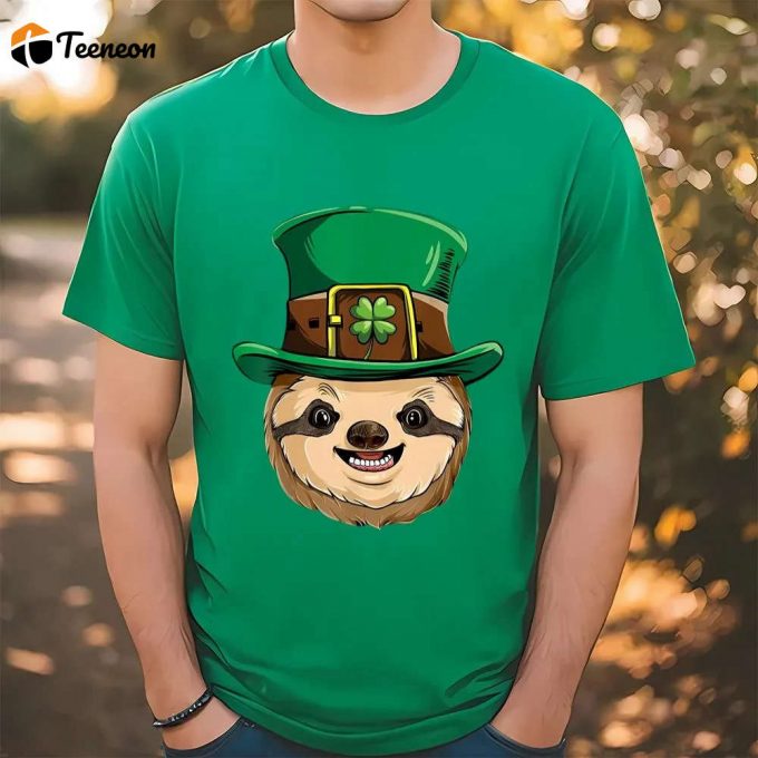 Boys St Patrick S Day Sloth T-Shirt: Leprechaun Print On Men S Tee 1