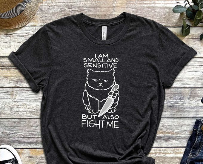 Small Kitty Shirt, Psychopath Shirt, Thrilling Shirt, Funny Cat Shirt, Fight Me Shirt, Sensitive Shirt, Spooky Kitty Tee, Gift For Friend 3