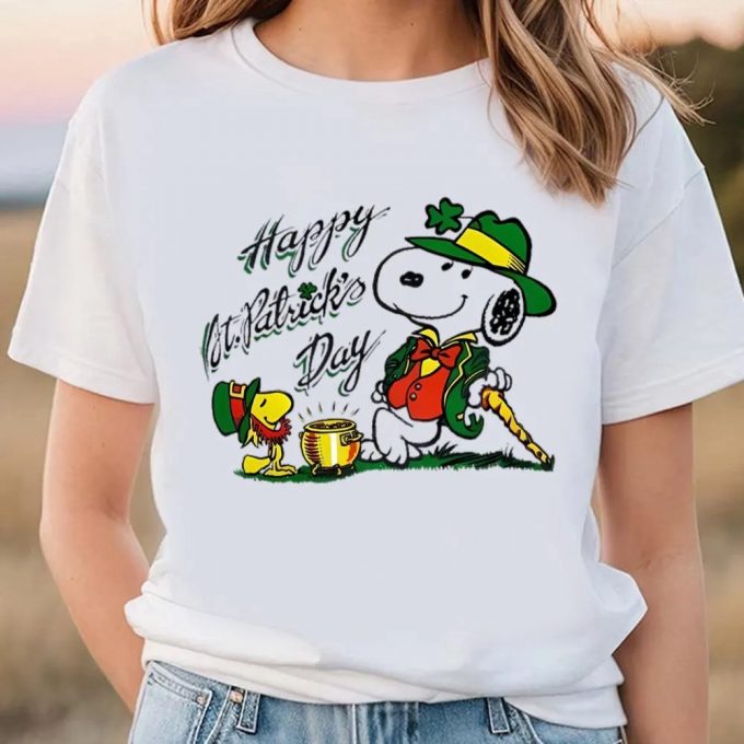 Snoopy &Amp; Woodstock Happy St Patrick’s Day T-Shirt: Fun &Amp; Festive Green Tee! 2
