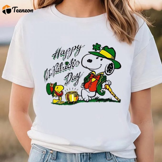 Snoopy &Amp;Amp; Woodstock Happy St Patrick’s Day T-Shirt: Fun &Amp;Amp; Festive Green Tee! 1