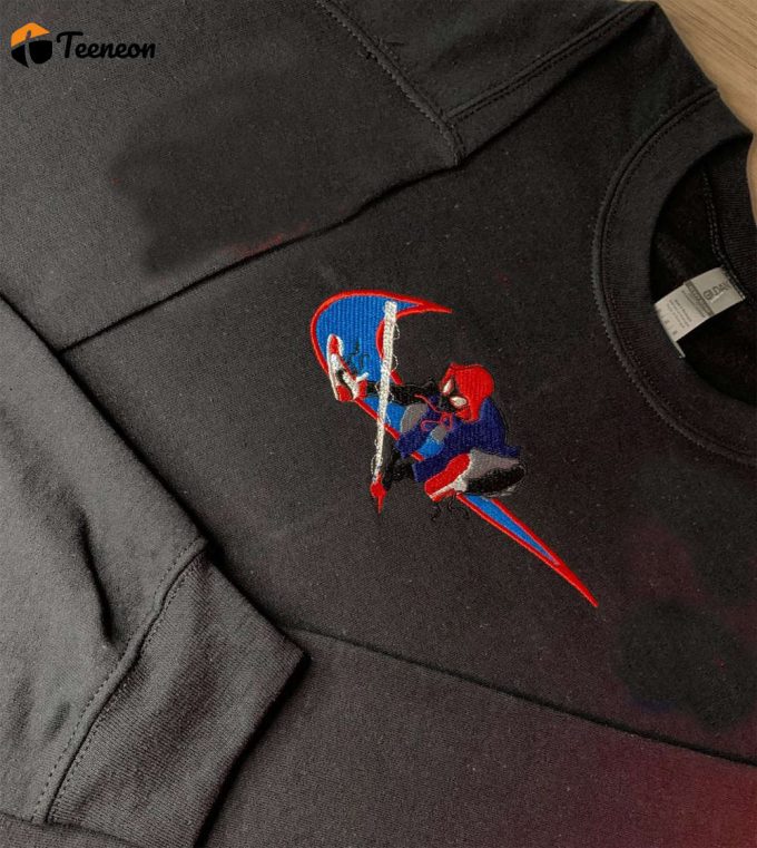 Spiderman Swoosh Embroidered Crewneck Sweatshirt - Superhero Merchandise For Spider-Man Fans 1