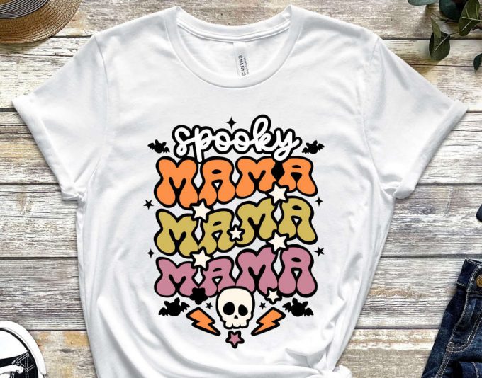 Spooky Mama Shirt, Retro Halloween Shirt For Mother, Halloween Mom Shirt Gift, Halloween Mama Tshirt, Spooky Season, Gift For Her, Woman Tee 2