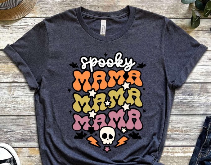 Spooky Mama Shirt, Retro Halloween Shirt For Mother, Halloween Mom Shirt Gift, Halloween Mama Tshirt, Spooky Season, Gift For Her, Woman Tee 3