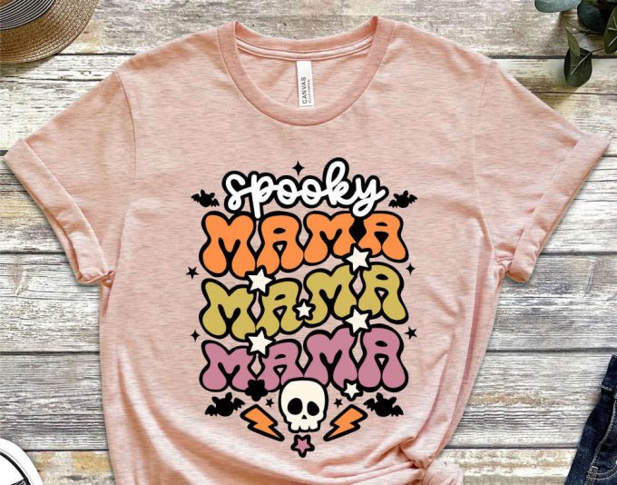 Spooky Mama Shirt, Retro Halloween Shirt For Mother, Halloween Mom Shirt Gift, Halloween Mama Tshirt, Spooky Season, Gift For Her, Woman Tee 4