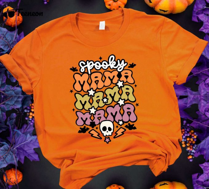 Spooky Mama Shirt, Retro Halloween Shirt For Mother, Halloween Mom Shirt Gift, Halloween Mama Tshirt, Spooky Season, Gift For Her, Woman Tee 1