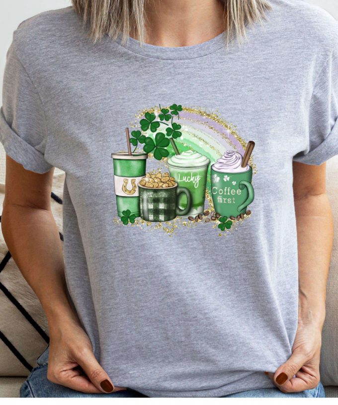 St. Patrick'S Day Coffee T-Shirt, Green Lucky Clover Shirt, Four Leaf Clover Tee, Luck Of Irish Shirt, St. Patrick'S Day Coffee 4