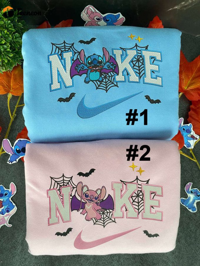 Stitch And Angel Halloween Nike Embroidered Sweatshirts 1