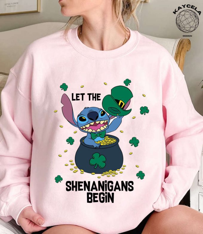 Stitch Let S The Shenanigans Begin Shirt: Disneyworld Patrick Shirt For A Memorable Disney Family Vacation 2024 &Amp; Saint Patrick S Day Celebration 2