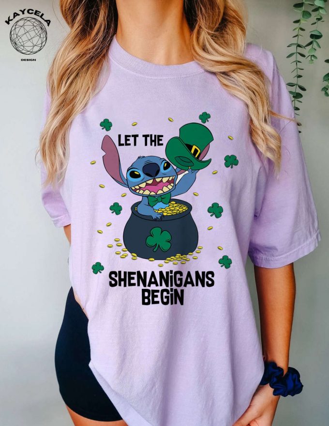 Stitch Let S The Shenanigans Begin Shirt: Disneyworld Patrick Shirt For A Memorable Disney Family Vacation 2024 &Amp; Saint Patrick S Day Celebration 3