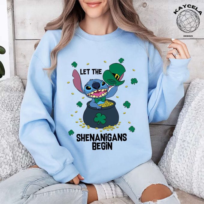 Stitch Let S The Shenanigans Begin Shirt: Disneyworld Patrick Shirt For A Memorable Disney Family Vacation 2024 &Amp; Saint Patrick S Day Celebration 4