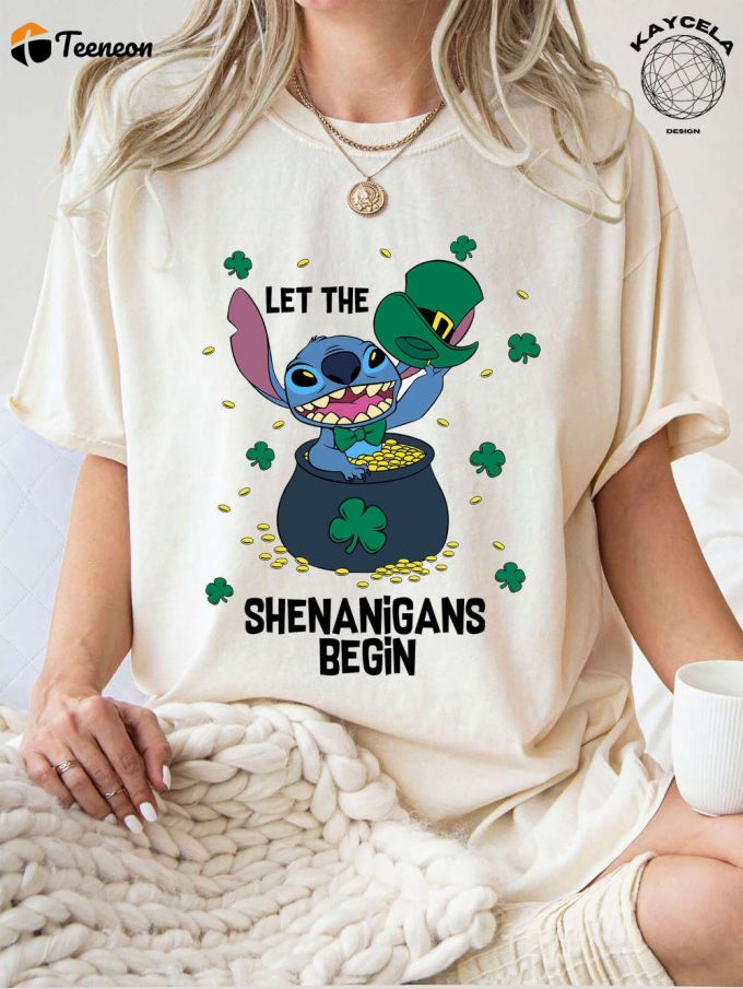 Stitch Let S The Shenanigans Begin Shirt: Disneyworld Patrick Shirt For A Memorable Disney Family Vacation 2024 &Amp;Amp; Saint Patrick S Day Celebration 1