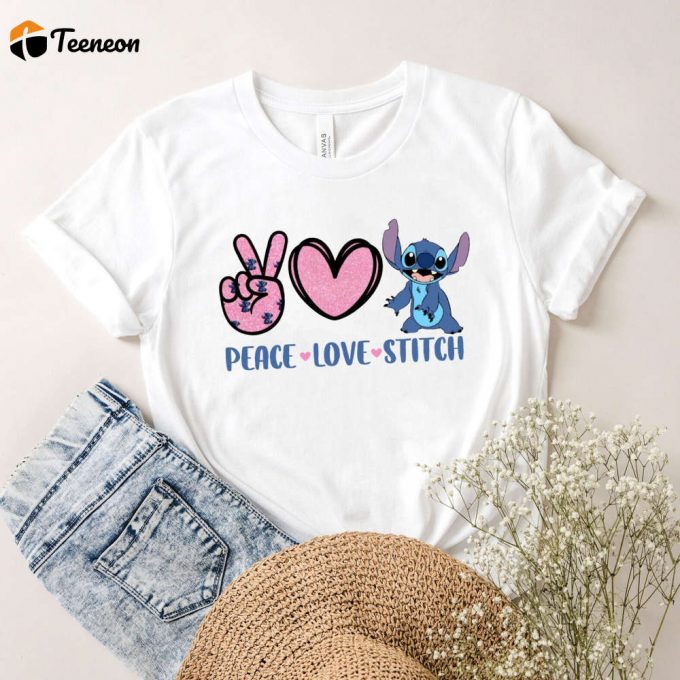 Disney Stitch Shirt: Peace Love And Graphic Tee - Bleached Design 1