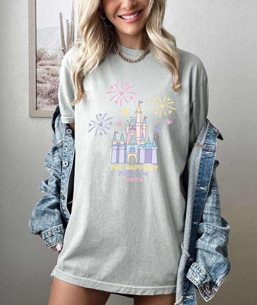 The Happiest Place On Earth T-Shirt, Disney Shirt, Mickey Mouse Shirt, Holiday Shirt, Positive Vibes Shirt, Comfort Colors, Disney Castle 18