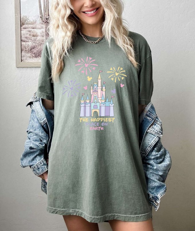 The Happiest Place On Earth T-Shirt, Disney Shirt, Mickey Mouse Shirt, Holiday Shirt, Positive Vibes Shirt, Comfort Colors, Disney Castle 7