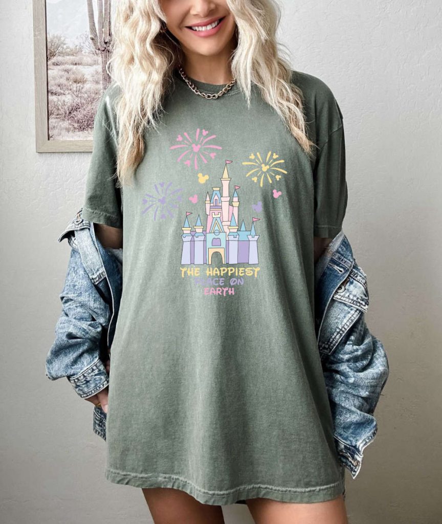 The Happiest Place On Earth T-Shirt, Disney Shirt, Mickey Mouse Shirt, Holiday Shirt, Positive Vibes Shirt, Comfort Colors, Disney Castle 22