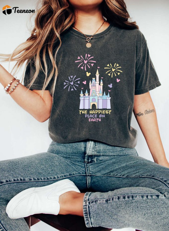 The Happiest Place On Earth T-Shirt, Disney Shirt, Mickey Mouse Shirt, Holiday Shirt, Positive Vibes Shirt, Comfort Colors, Disney Castle 1