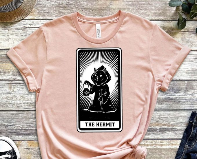 The Hermit Tee, Black Cat Tee, Tarot Card Shirt, Dark Design Shirt, Illustration Shirt, Graphics, Tee, Gift For Kitty Lover, Cat Shirt 5