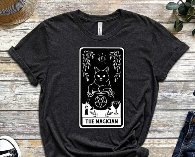 The Magician Shirt, Black Cat Tee, Tarot Card Shirt, Dark Design Shirt, Illustration Shirt, Graphics, Tee, Gift For Kitty Lover, Cat Shirt 5