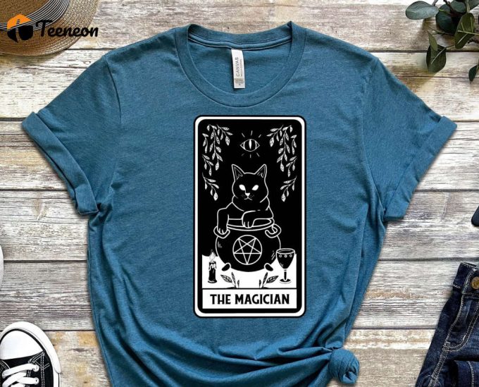 The Magician Shirt, Black Cat Tee, Tarot Card Shirt, Dark Design Shirt, Illustration Shirt, Graphics, Tee, Gift For Kitty Lover, Cat Shirt 1