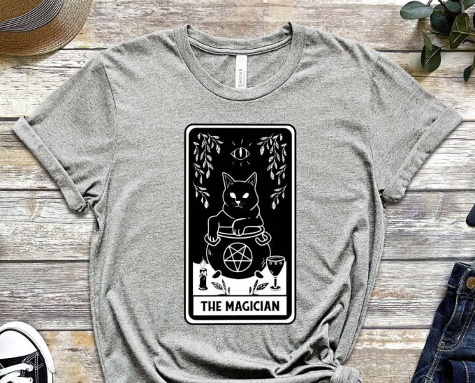 The Magician Shirt, Black Cat Tee, Tarot Card Shirt, Dark Design Shirt, Illustration Shirt, Graphics, Tee, Gift For Kitty Lover, Cat Shirt 4