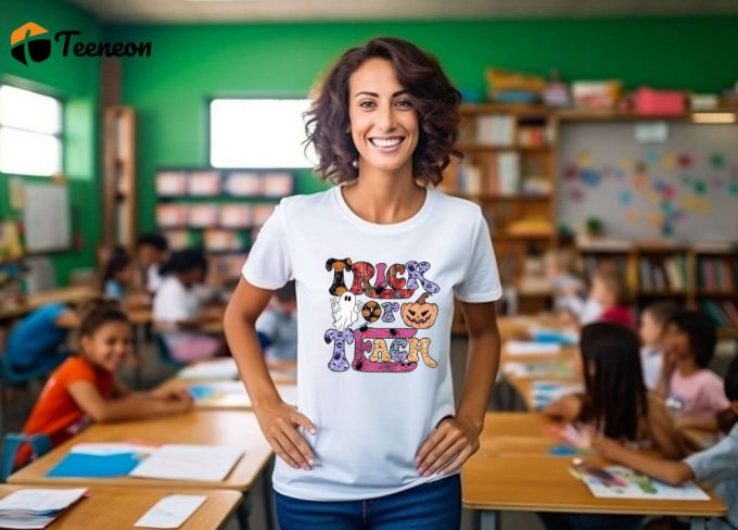 Trick Or Teach T-Shirt: Funny Halloween &Amp;Amp; Spooky Silhouette Shirt For Teachers - Appreciation Back To School &Amp;Amp; Cute Teacher Shirt 1
