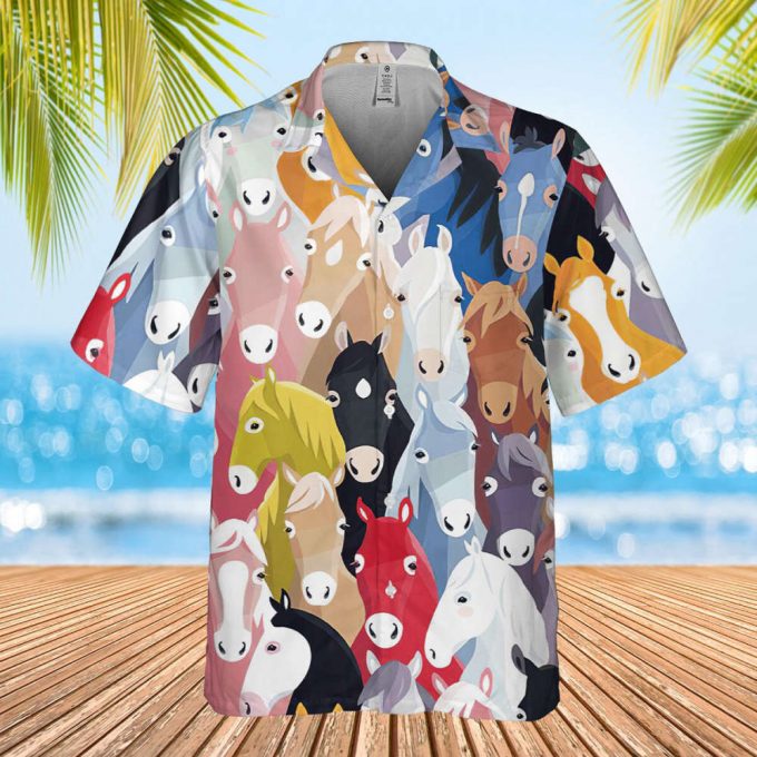 Tropical Horse Hawaiian Shirts For Men Women, Animal Print Mens Casual Shirt Button Down Short Sleeves, Farm Lovers Shirt, Horse Lover Shirt 2