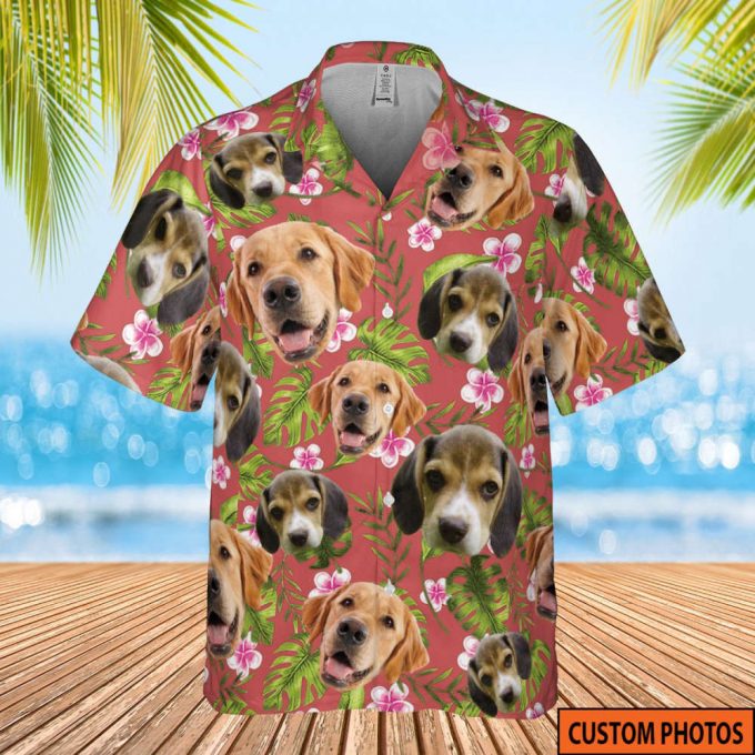 Tropical Vintage Monstera Palm Branches Tropical Flowers Custom Dog Photo, Custom Photo Shirt, Tropical Pattern Shirt, Hawaii Travel Shirt 2