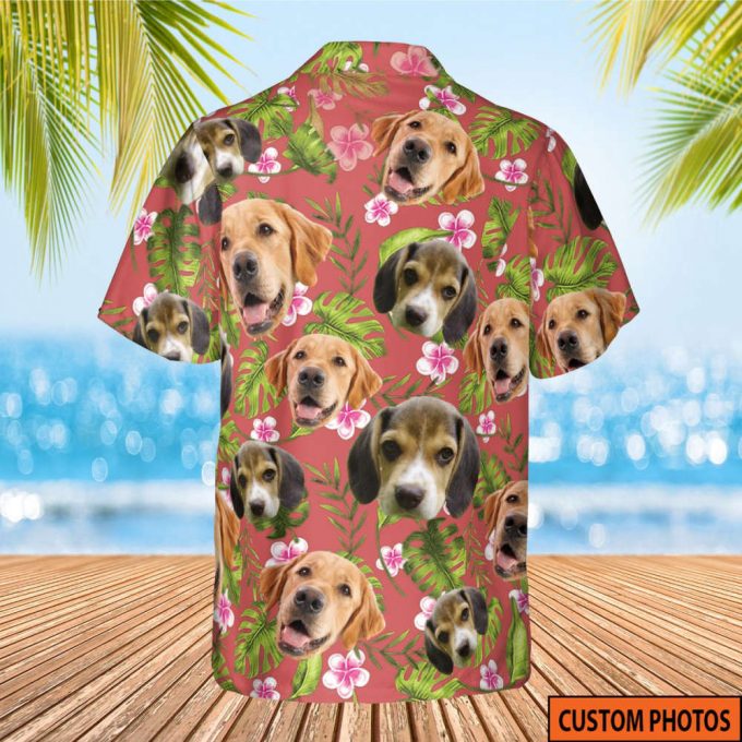 Tropical Vintage Monstera Palm Branches Tropical Flowers Custom Dog Photo, Custom Photo Shirt, Tropical Pattern Shirt, Hawaii Travel Shirt 3