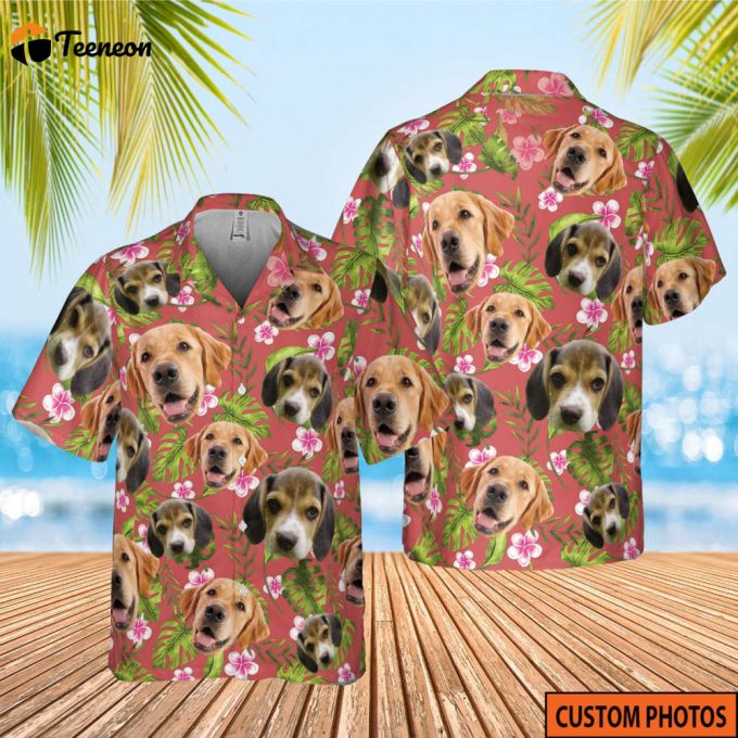 Tropical Vintage Monstera Palm Branches Tropical Flowers Custom Dog Photo, Custom Photo Shirt, Tropical Pattern Shirt, Hawaii Travel Shirt 1