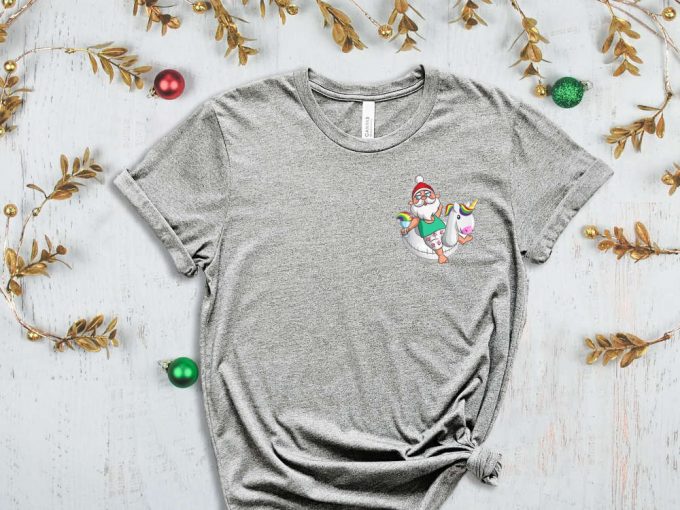 Unicorn Santa Pocket Size T-Shirt, Unicorn Christmas, Santa Riding Unicorn, Funny Christmas Tees, Xmas Unicorn, Santa Shirt, Unicorn Shirt 3