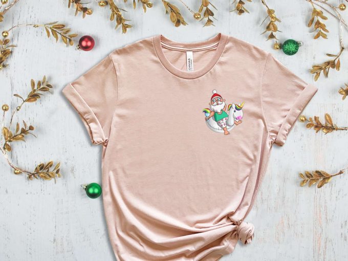 Unicorn Santa Pocket Size T-Shirt, Unicorn Christmas, Santa Riding Unicorn, Funny Christmas Tees, Xmas Unicorn, Santa Shirt, Unicorn Shirt 5