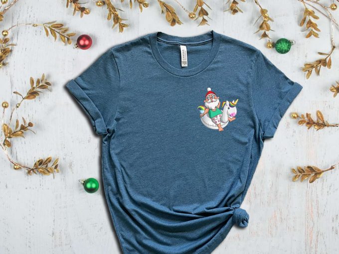 Unicorn Santa Pocket Size T-Shirt, Unicorn Christmas, Santa Riding Unicorn, Funny Christmas Tees, Xmas Unicorn, Santa Shirt, Unicorn Shirt 6