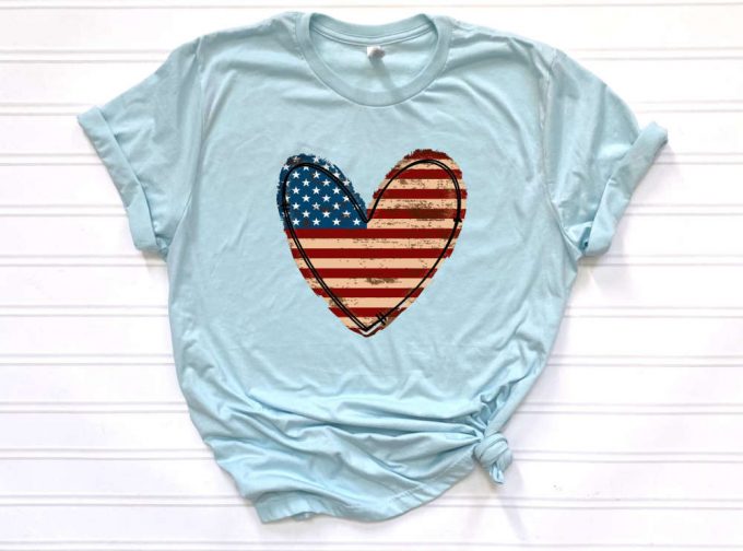 Usa Flag Heart T-Shirt, American Flag Shirt, Retro American Flag Tee, Usa Flag Patriot Tshirt, Womens Love American Flag Tee For Her 2