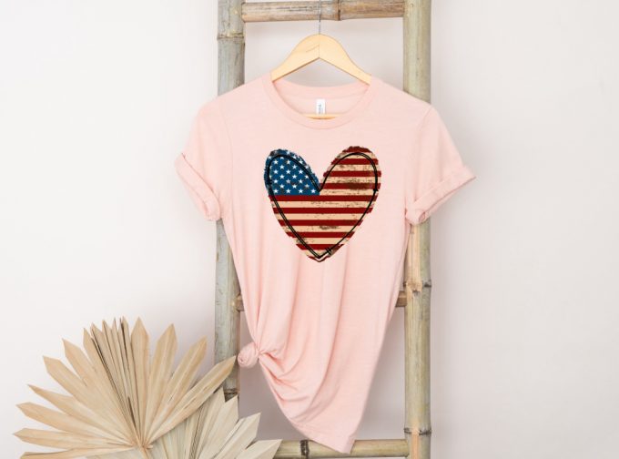 Usa Flag Heart T-Shirt, American Flag Shirt, Retro American Flag Tee, Usa Flag Patriot Tshirt, Womens Love American Flag Tee For Her 3