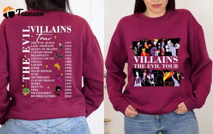Vintage Disney Villains Evil Tour Sweatshirt: Retro Characters Concert Music Sweatshirt &Amp;Amp; Evil Friends Matching Hoodie 1