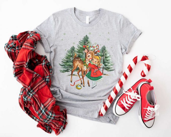 Vintage Christmas Girl &Amp; Reindeer Shirt: Retro 1950 S Sweater Tree Sweatshirt - Perfect For Christmas Party! 2