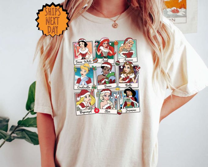 Vintage Disney Princess Christmas Shirt, Princess Christmas Gift Shirt, Disney Princess Gift Tee, Xmas Princess Squad Tee, Xmas Family Tee 5