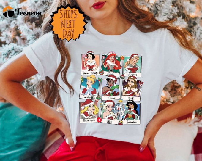 Vintage Disney Princess Christmas Shirt, Princess Christmas Gift Shirt, Disney Princess Gift Tee, Xmas Princess Squad Tee, Xmas Family Tee 1